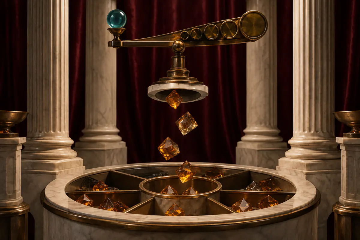 Editorial still life interpreting Gates of Olympus 1000 mechanics